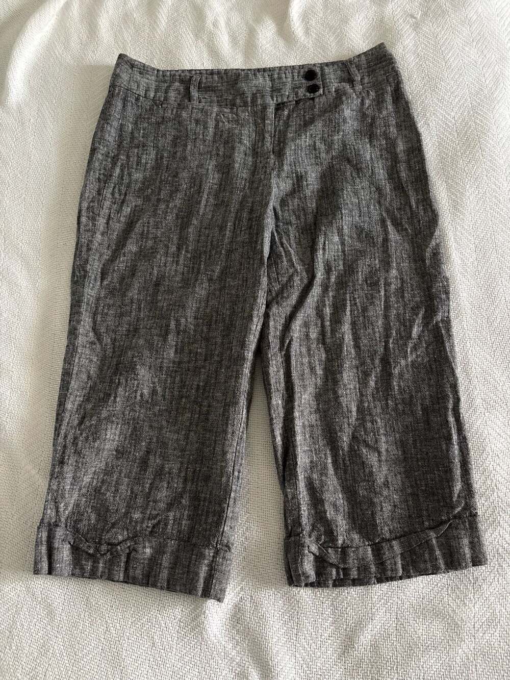 Tracy Evans Limited Women's Charcoal Grey Linen Blend Cropped Capri Pants Size 7
